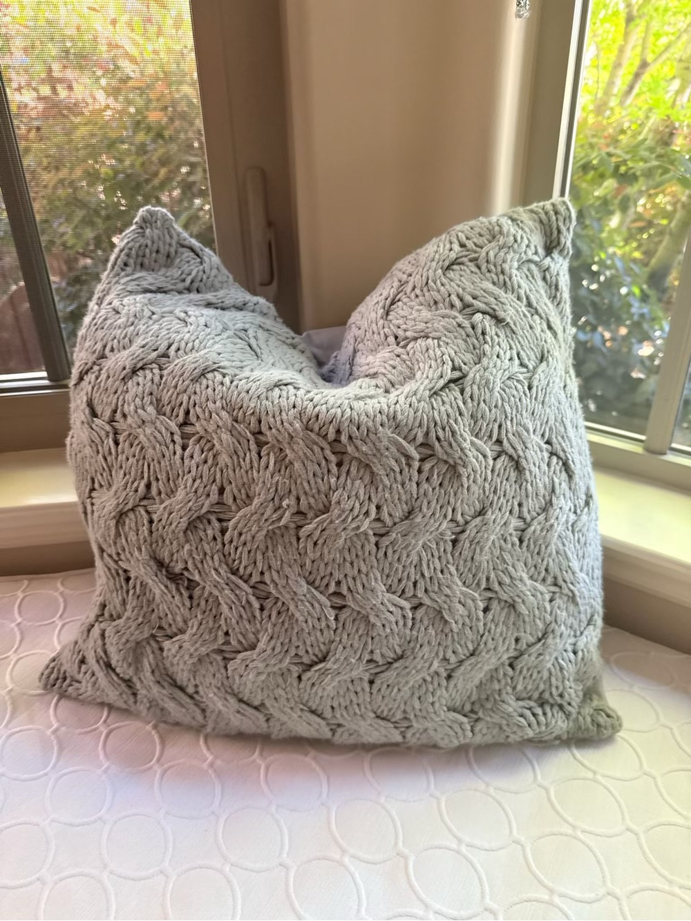 West Elm Light Gray Chunky Knit Cable Throw Pillow